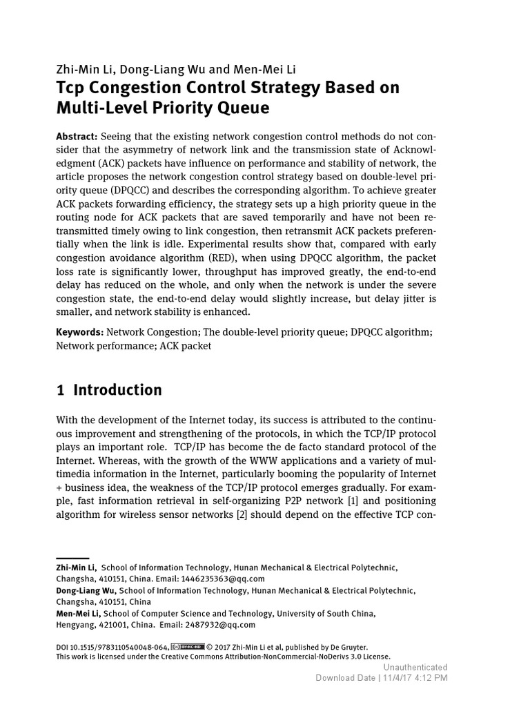TCP Congestion Control Strategy Based On Multi-Lev | PDF | Network ...