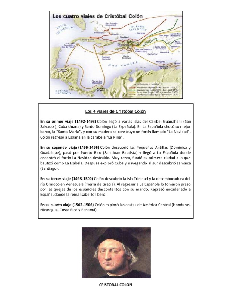 Los 4 Viajes de Cristóbal Colón | PDF | Cristobal colon | Colonización ...