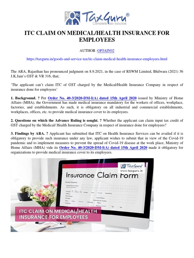 ITC Claim on Medical Insurance Denied for Employees PDF Insurance