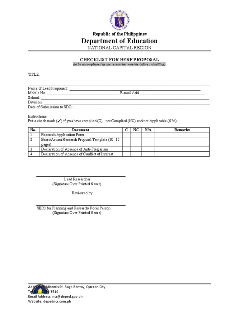 BERF Proposal Checklist for Researchers | PDF