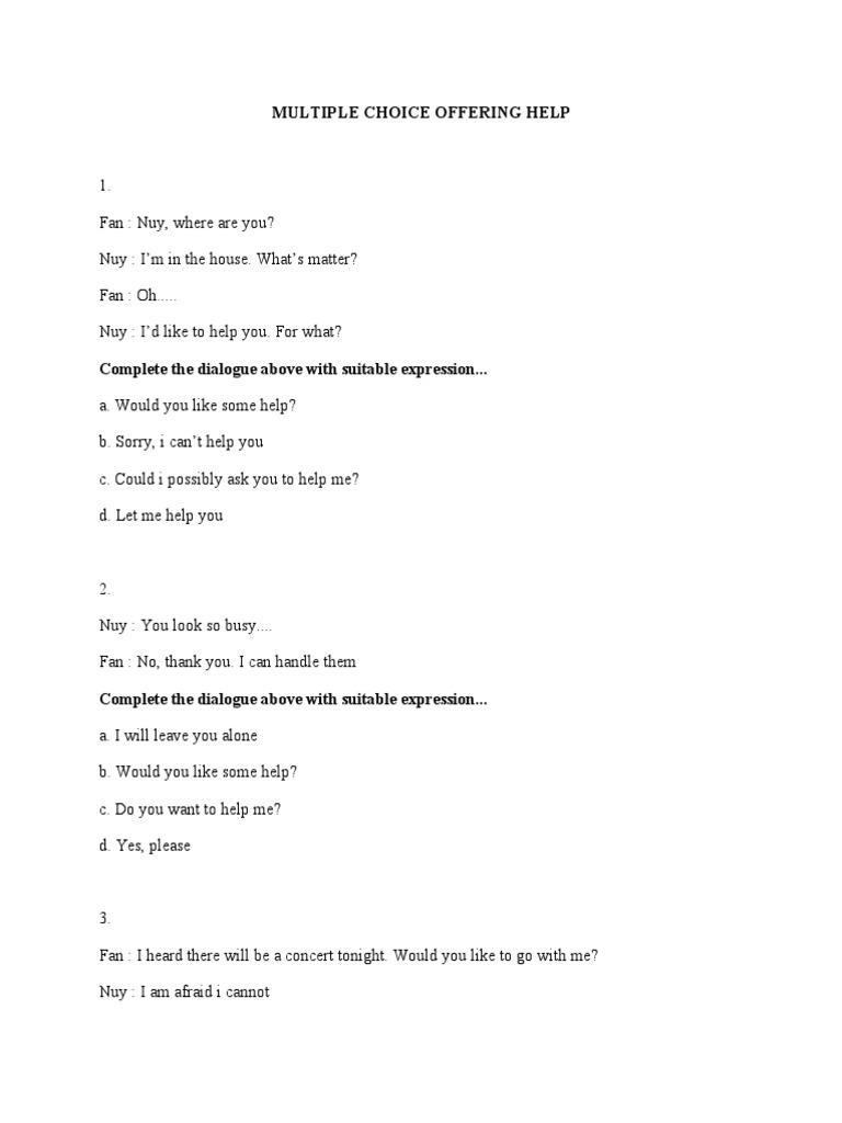 Accepting and Offering Help Dialogues | PDF | Art | Self-Improvement