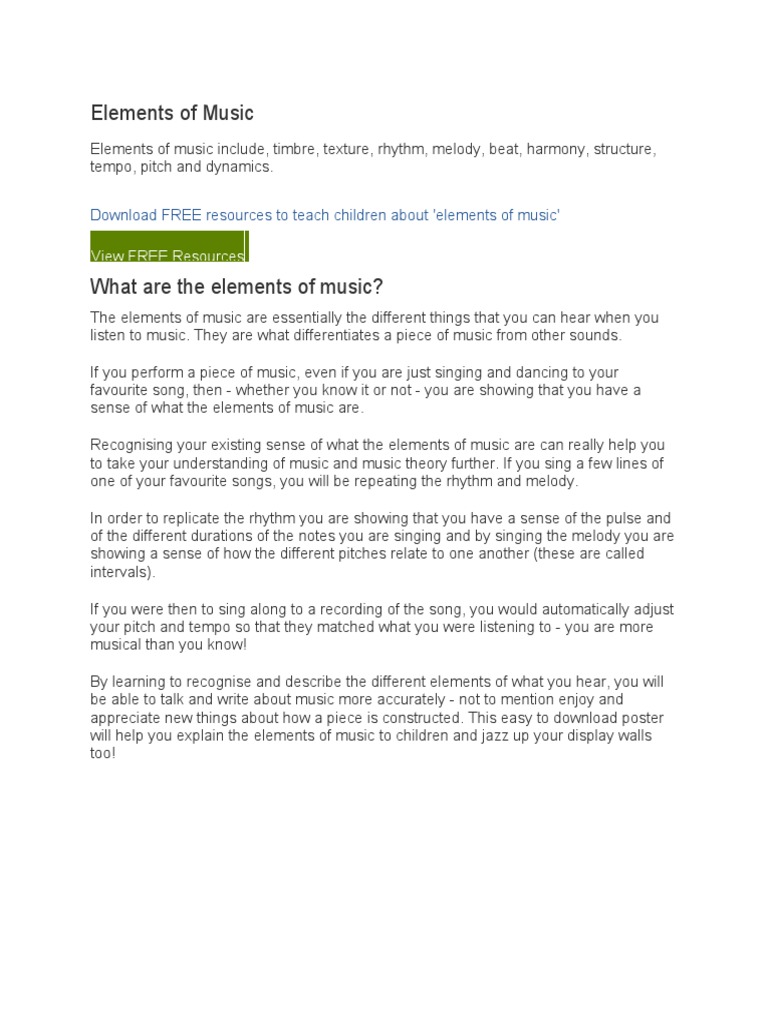 Elements Of Music Pdf Tempo Rhythm