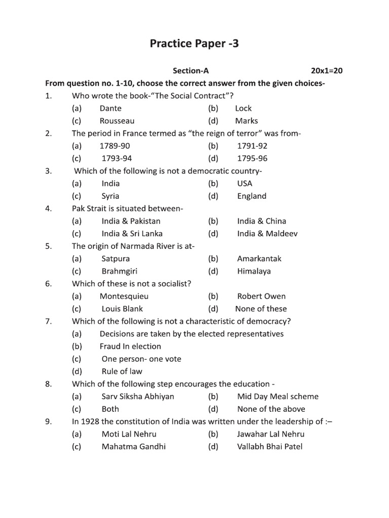 9 Social Sample Paper 2020 2021 Set 3 | PDF