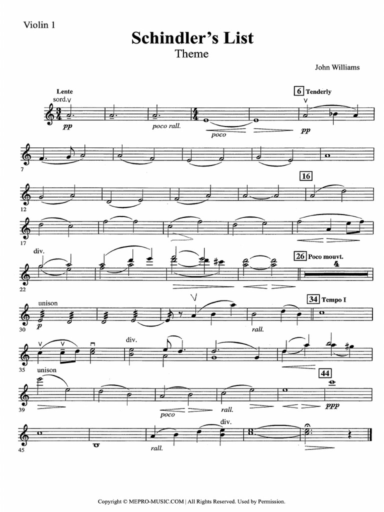 14 j williams schindlers list theme violin 1 pdf