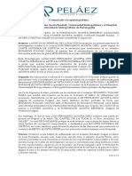 Comunicado A La Opinión Pública Ivonne Acosta y Carlos Jaller