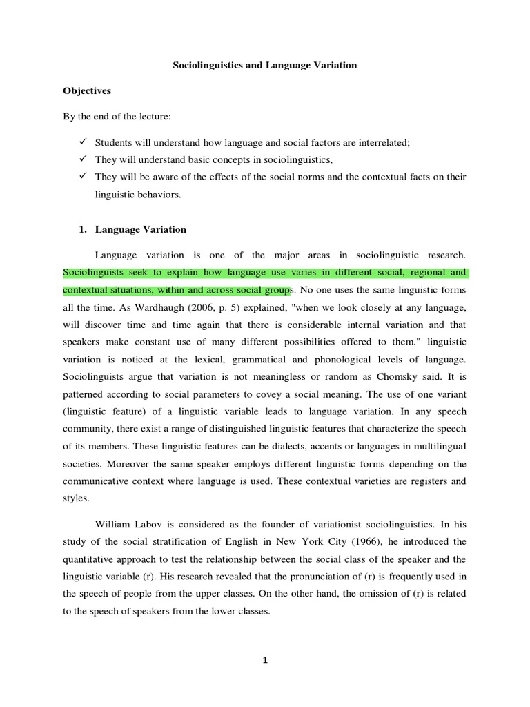 Sociolinguistics and Language Variation | PDF | Dialect | Linguistics
