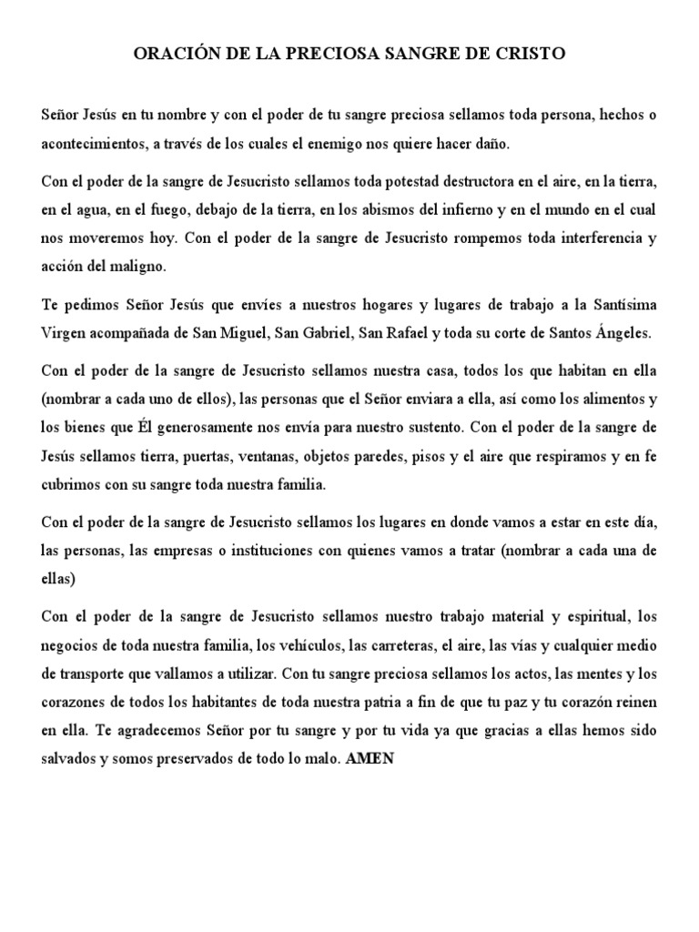 Oración De La Preciosa Sangre De Cristo Pdf
