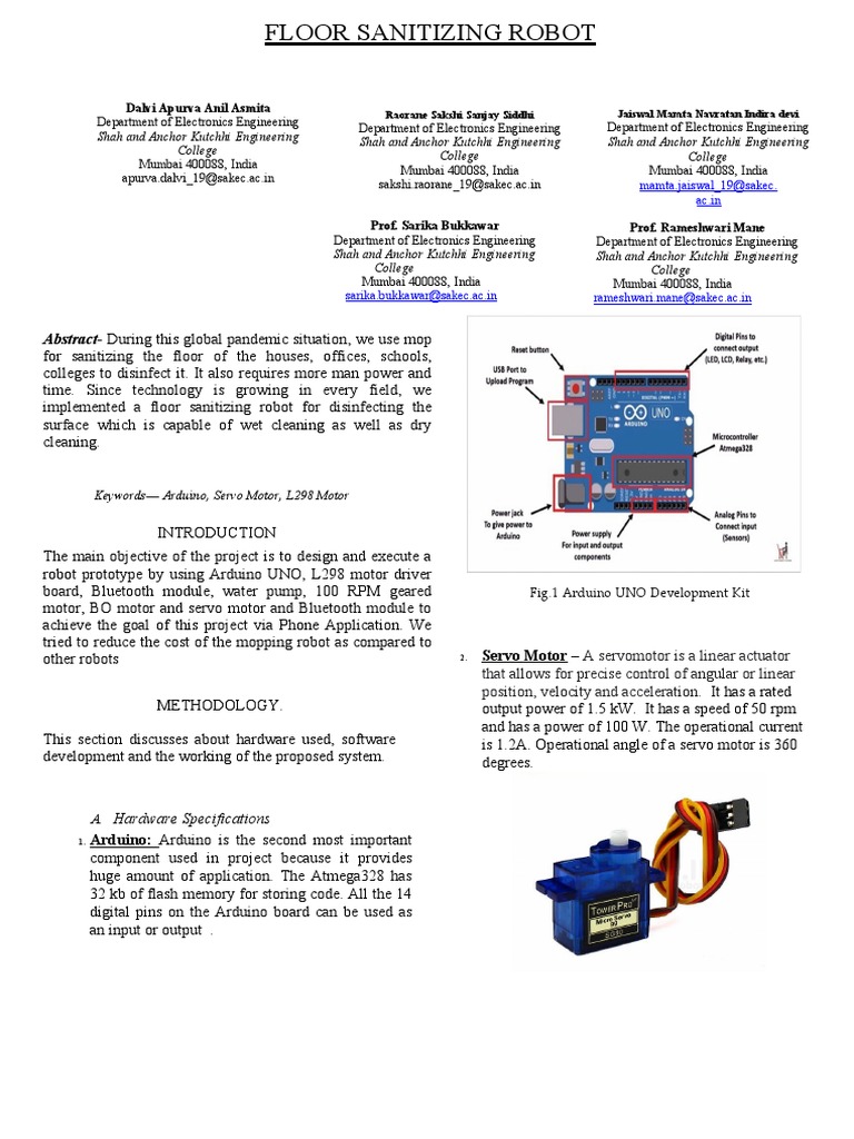 Floor Sanitizing Robot | PDF | Electric Motor | Arduino