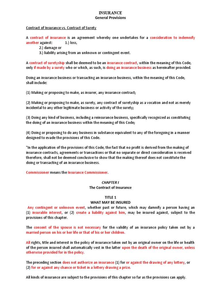 An InDepth Review of Key Insurance Concepts and Contract Provisions