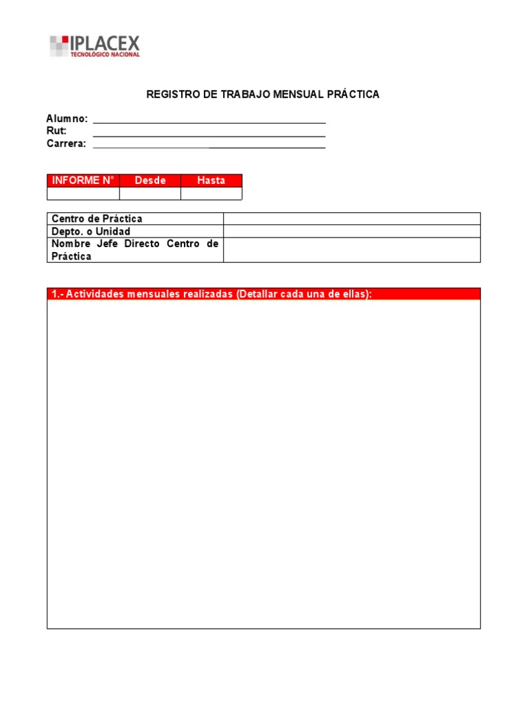 Informe Mensual De Práctica Profesional Pdf 