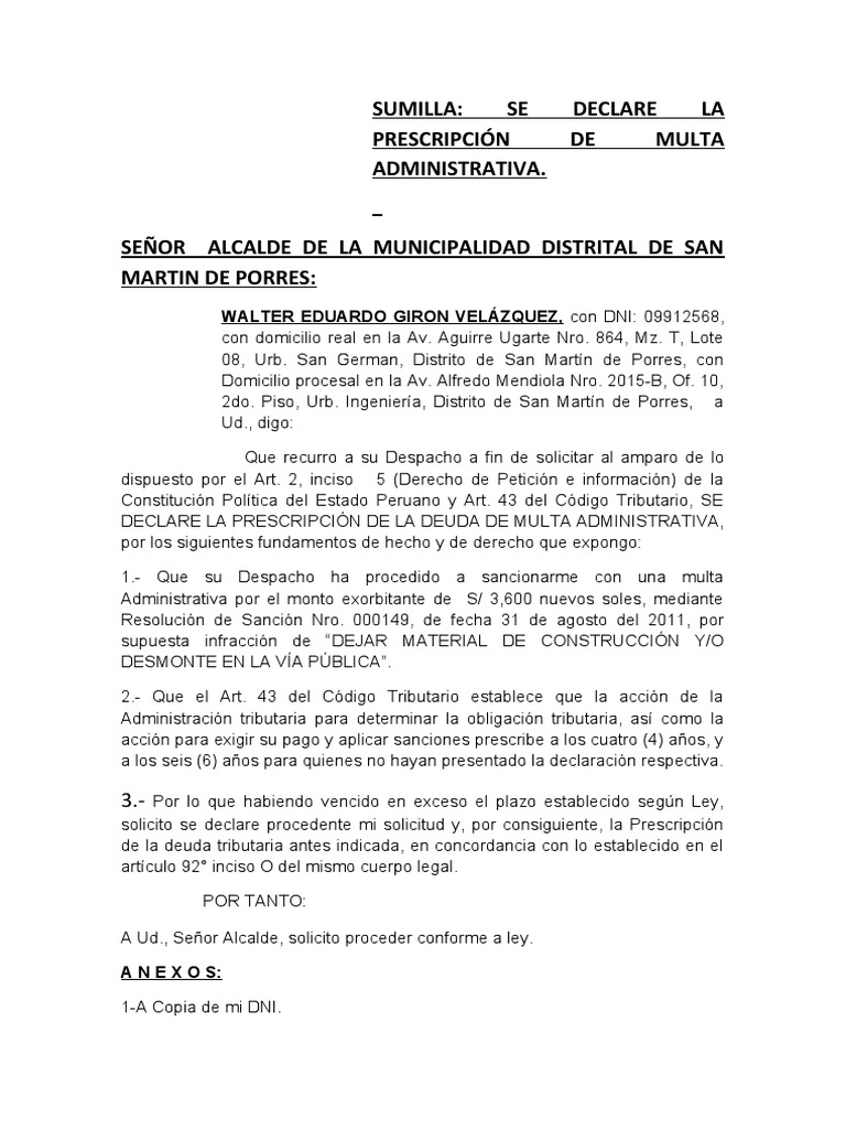 Prescripcion de Multa Administrativa | PDF