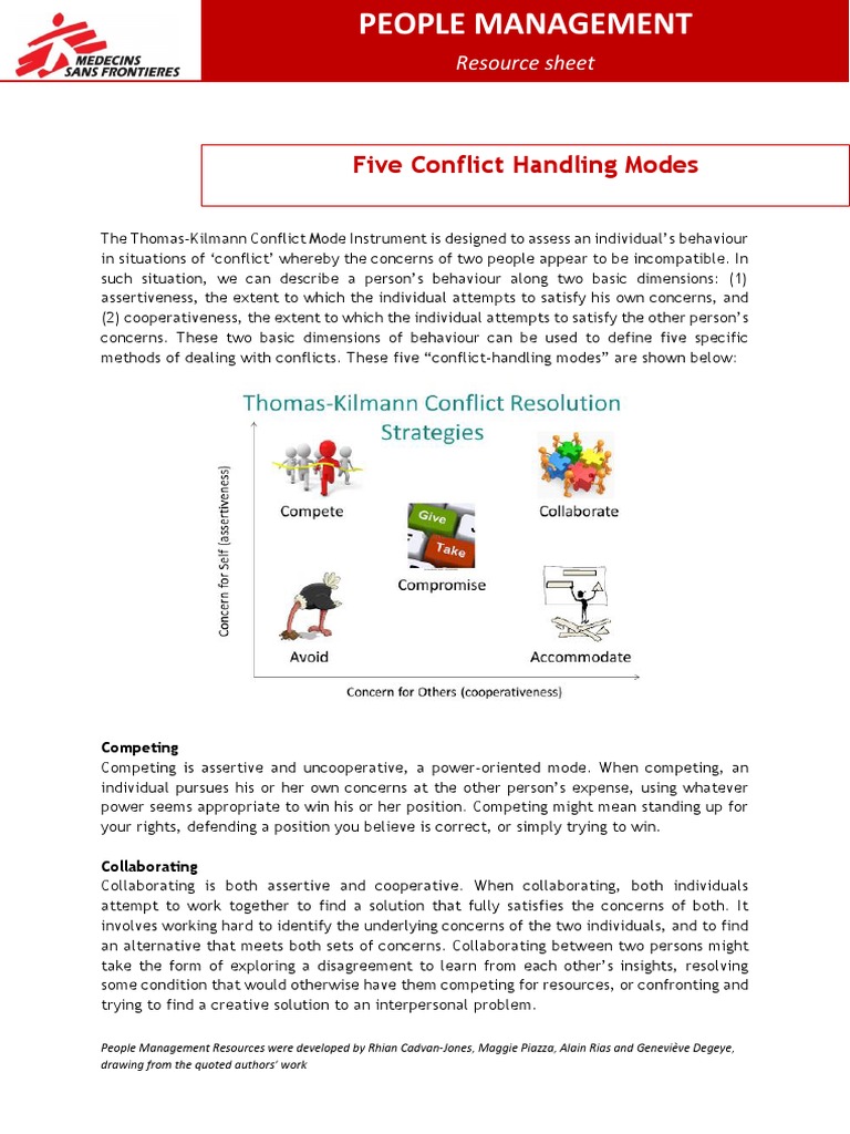 Five Conflict Handling Modes PDF Psychology Social Psychology