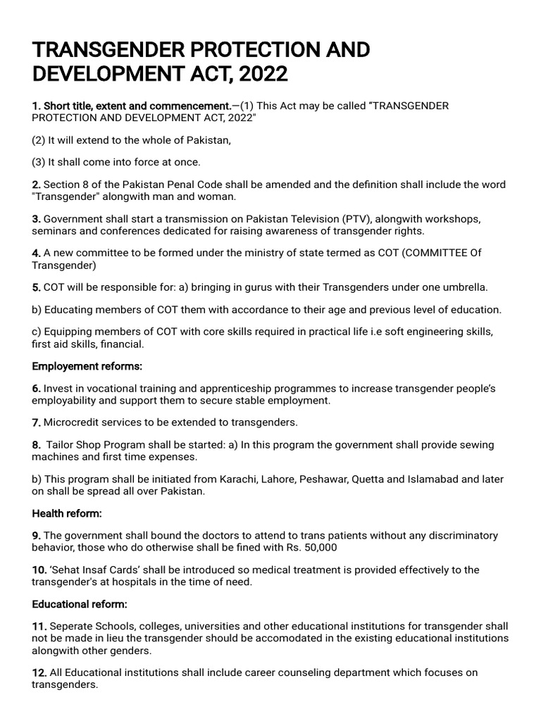 Transgender Protection Act 2022 Overview | PDF | LGBTQIA+ Studies | Lgbt