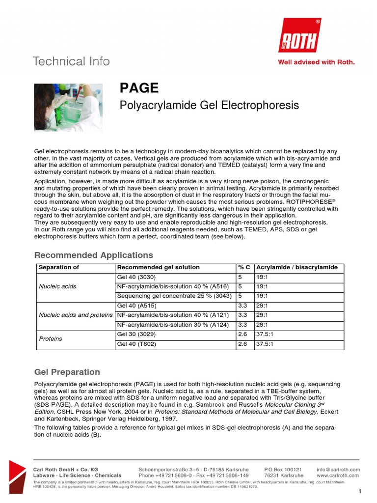 Acrylamide Gel Electrophoresis Guide | PDF | Gel Electrophoresis ...