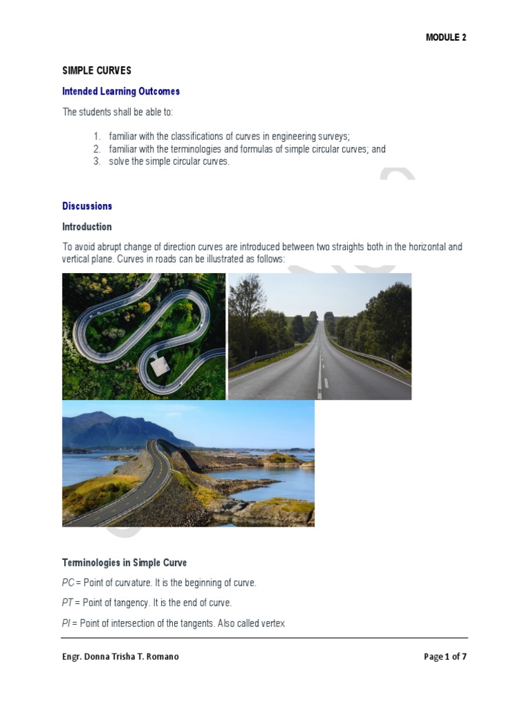 Simple Circular Curves Terminology, Formulas, and Examples PDF
