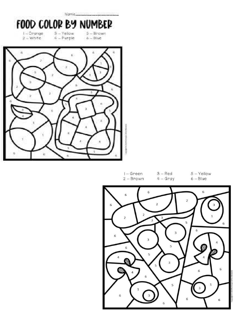 Color by Number Food PDF
