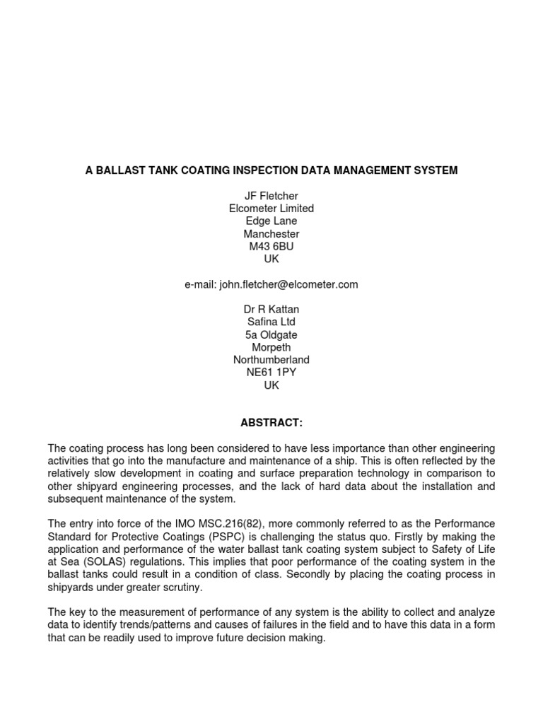 Ballast Tank Coating Inspection Data Management System PDF