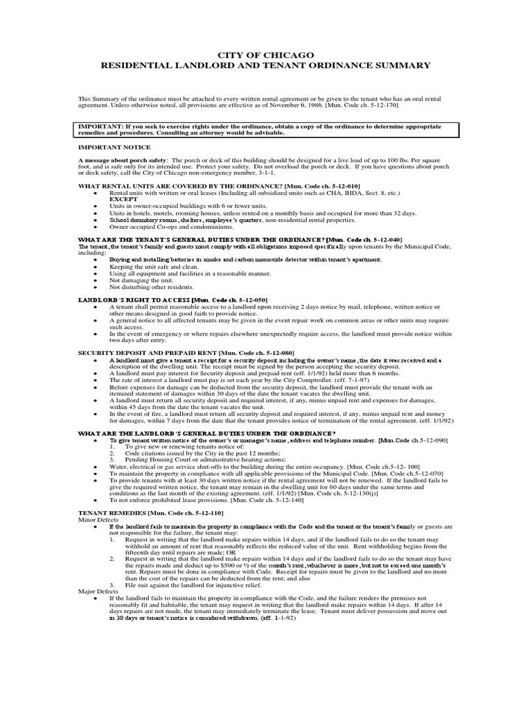 The Rights and Responsibilities of Chicago Residents and Landlords A