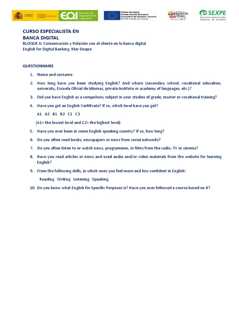 QUESTIONNAIRE English Digital Banking PDF