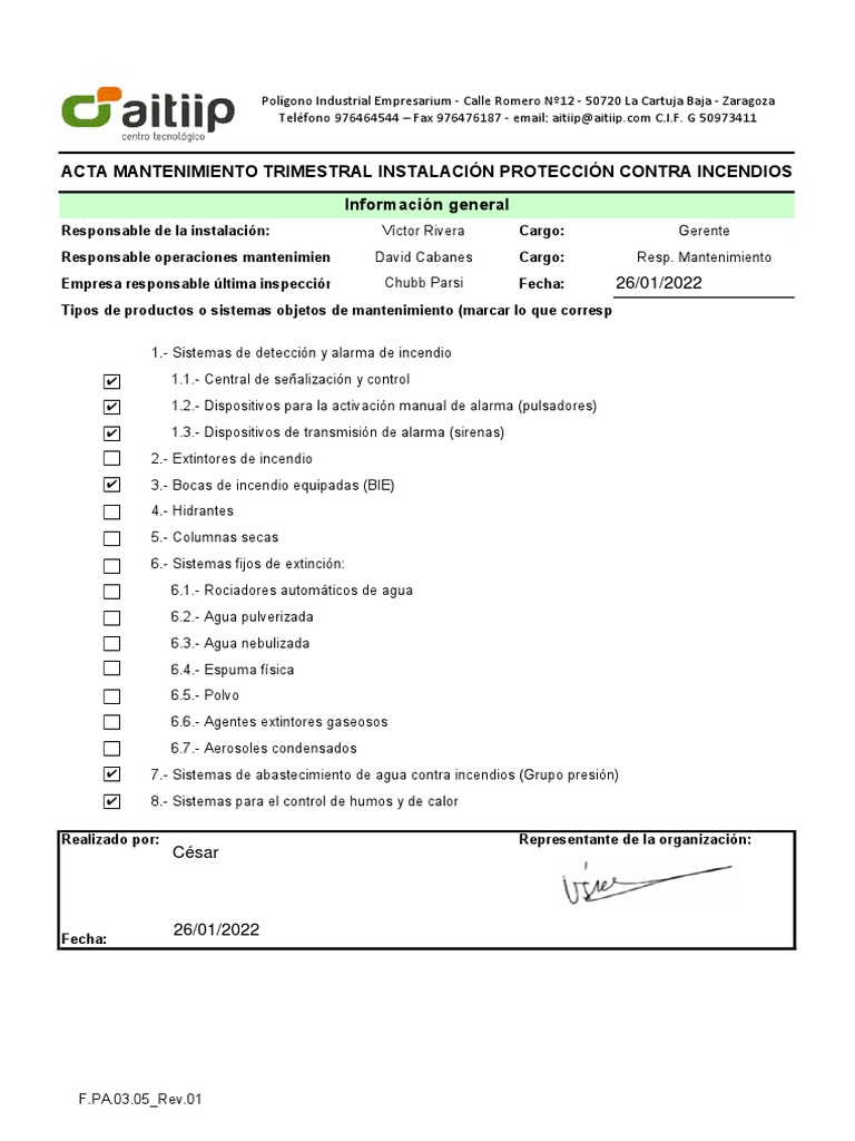Revisión Trimestral Incendios FORM V2 | PDF | Bomba | Ingeniería mecánica