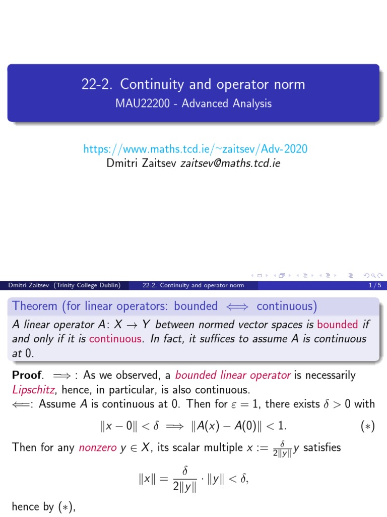 22 2 Continuity Operator Norm | PDF | Vector Space | Linear Map
