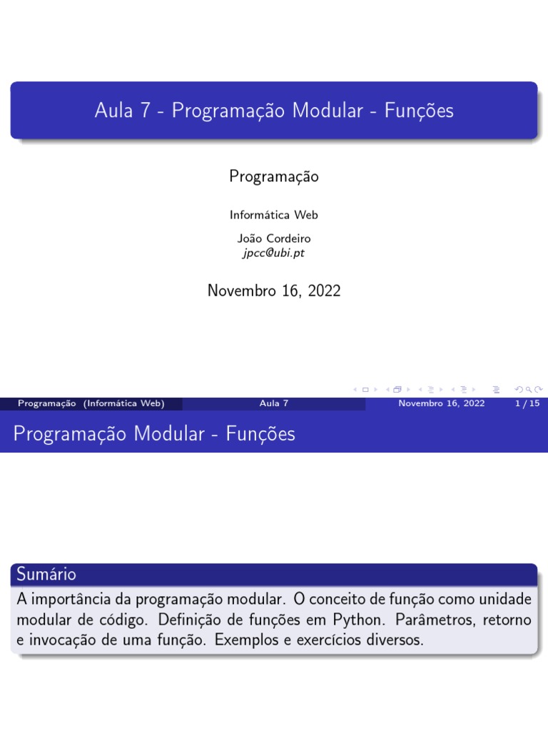 Aula 7 - Programação Modular - Funções | PDF
