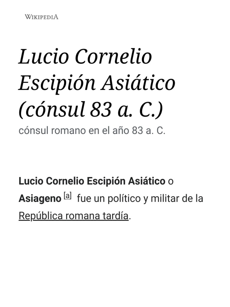 Lucio Cornelio Escipión Asiático (Cónsul 83 A. C.) Wikipedia, La