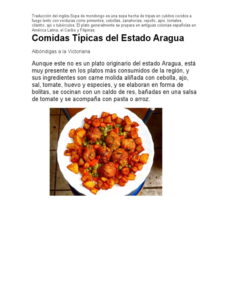 Comidas Típicas Del Estado Aragua | PDF