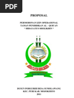 Download Surat Ijin Operasional Taman Pendidikan Quran Hidayatus Sholikhin by subijakto SN62693672 doc pdf