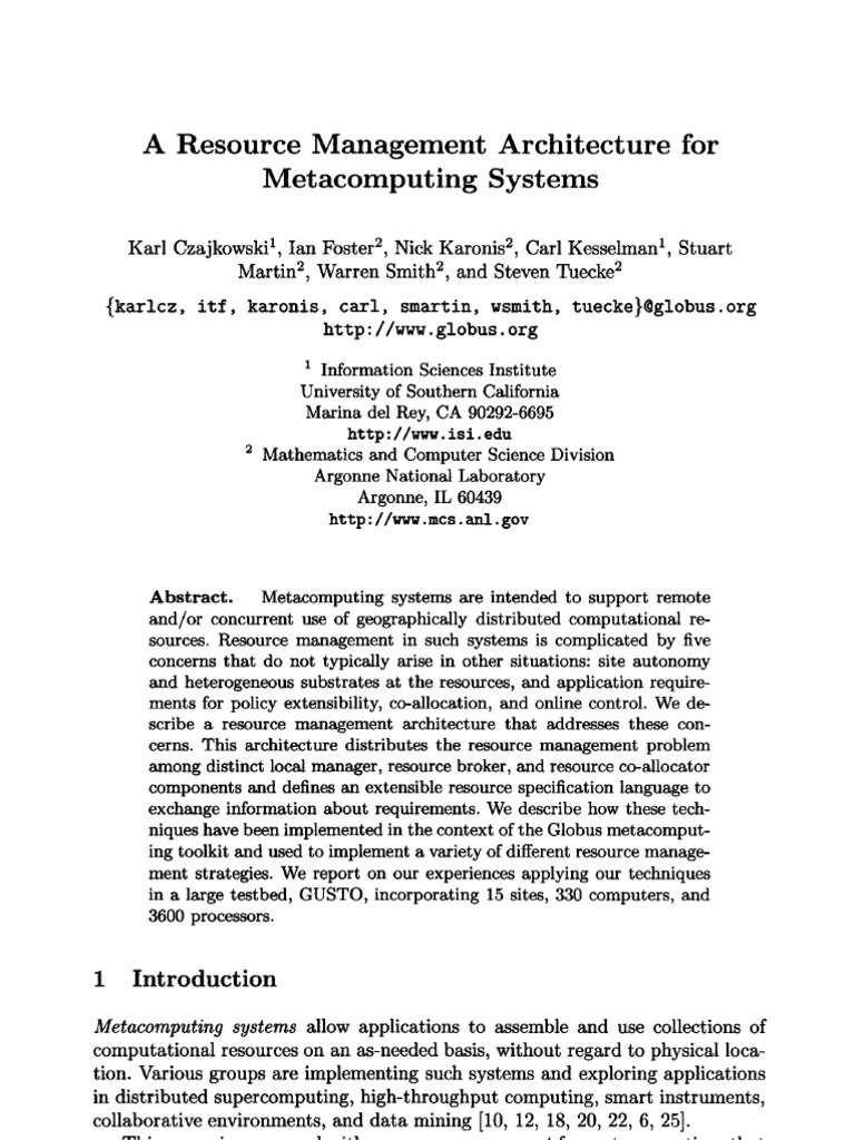 Resource Management in Metacomputing Systems | PDF | Scheduling ...