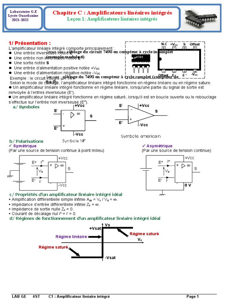 Amplificateur Linéaire Intégré Cours Bac PDF Amplificateur — free download