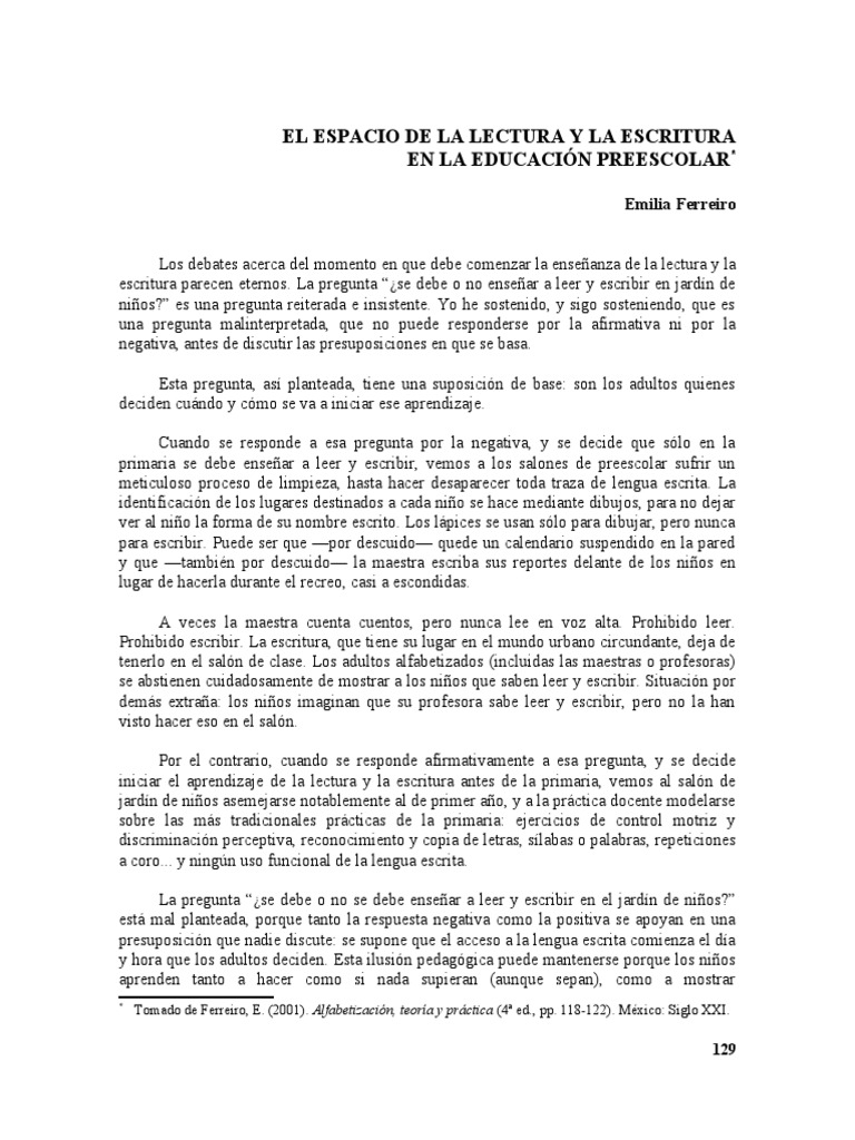 Lectura y escritura en preescolar | PDF | Educación de la primera ...