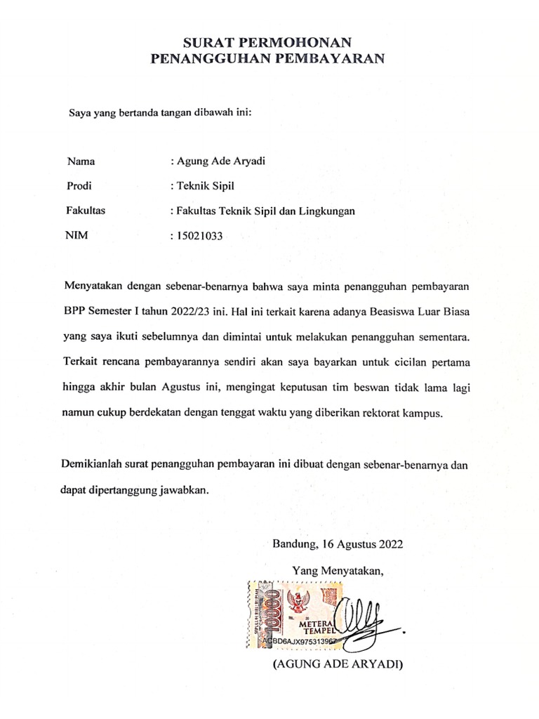 Surat Penangguhan Pembayaran | PDF