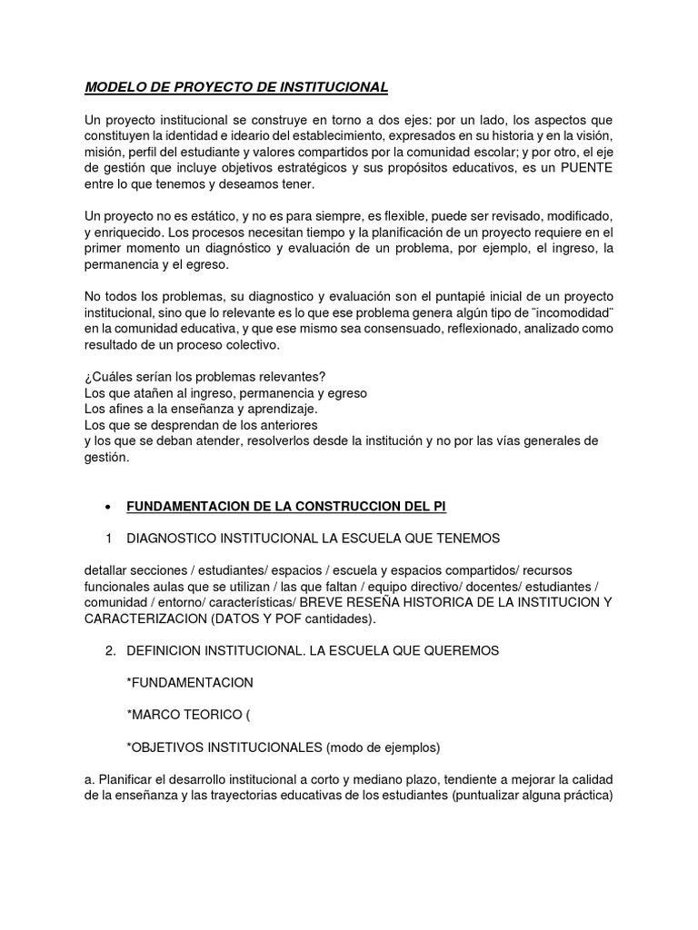 MODELO DE PROYECTO DE INSTITUCIONAL _ DEJAyAM | PDF | Evaluación ...