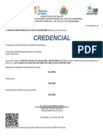 Credencial: Ministerio de Salud Gobierno Autónomo Departamental de Cochabamba Servicio Departamental de Salud Cochabamba