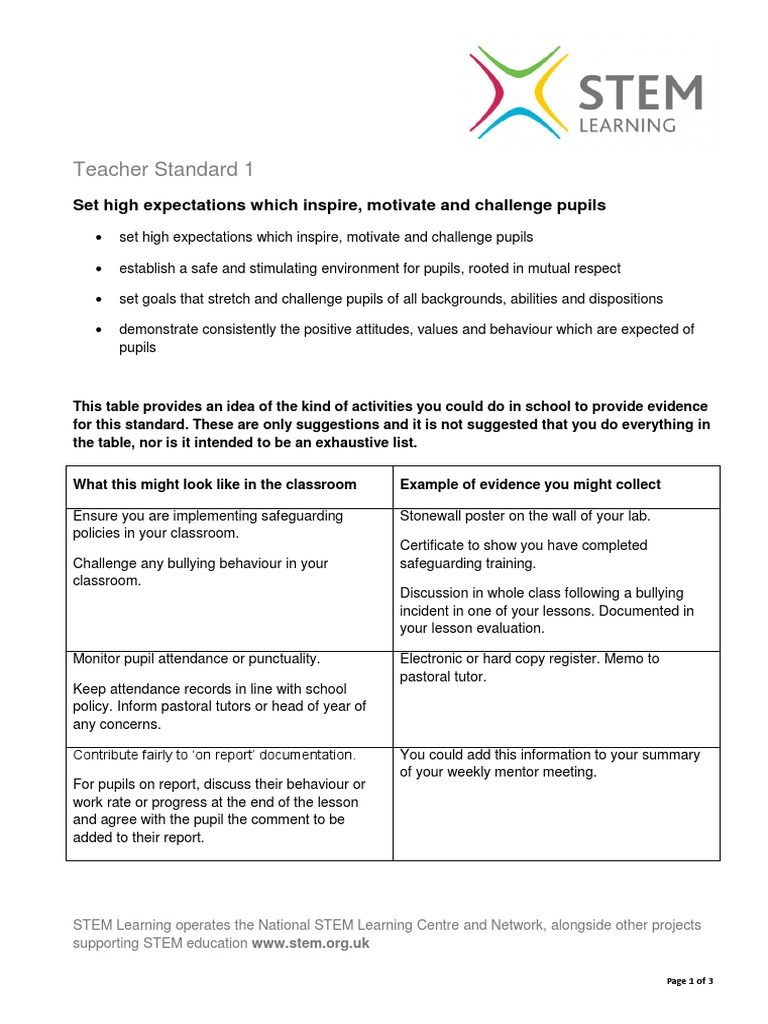 Teacher Standard 1 Branded PDF Teachers Mentorship