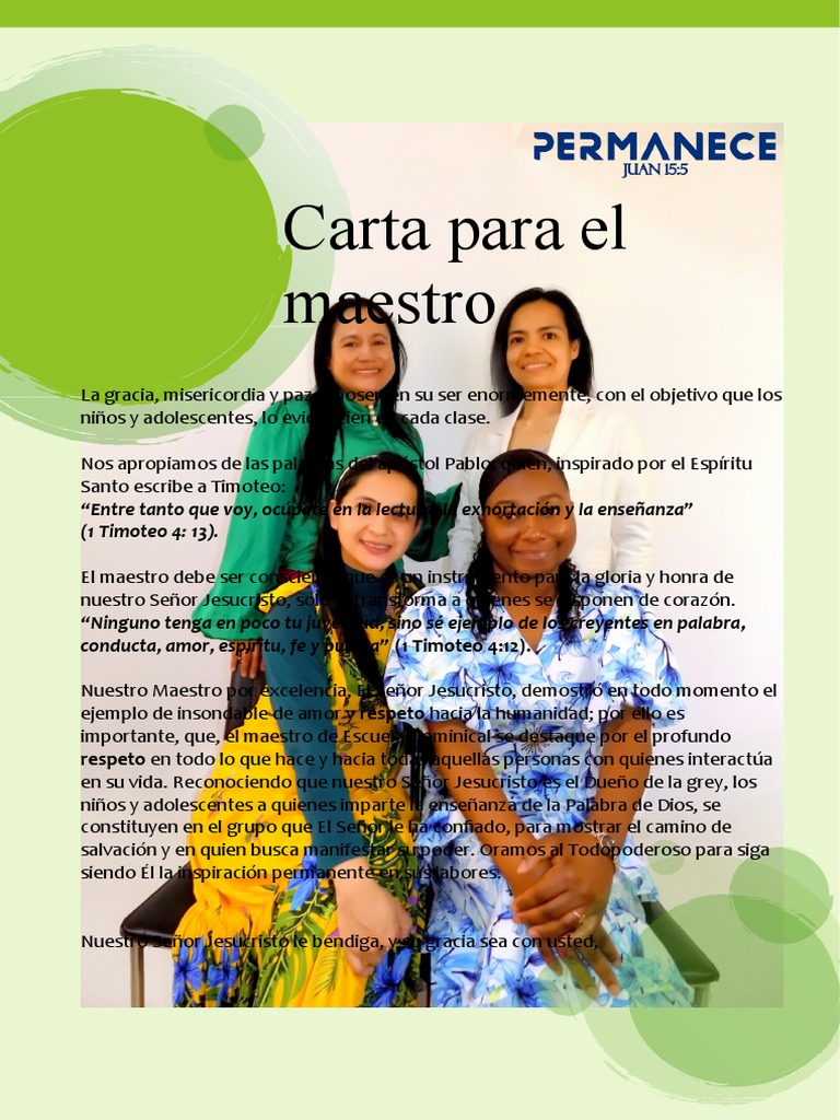 Carta para el Maestro de Adolescentes | PDF