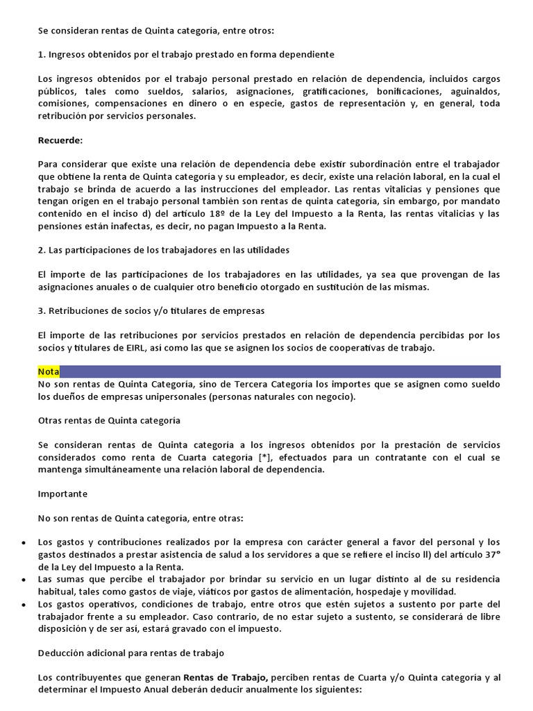 Rentas de Quinta Categoría | PDF | Impuesto sobre la renta | Impuestos
