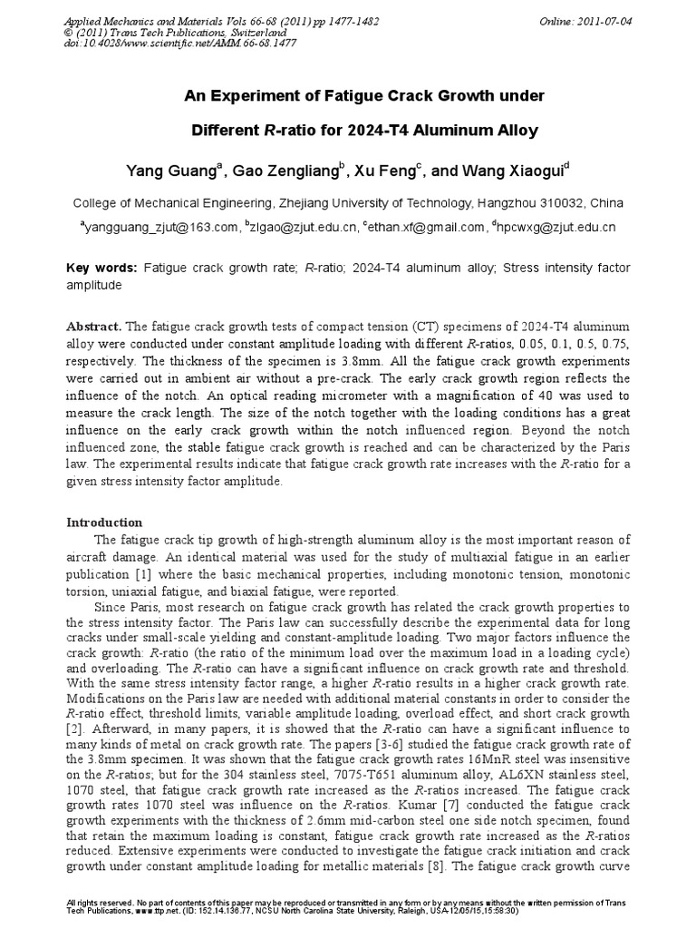 An Experiment of Fatigue Crack Growth Under | PDF | Fatigue (Material ...