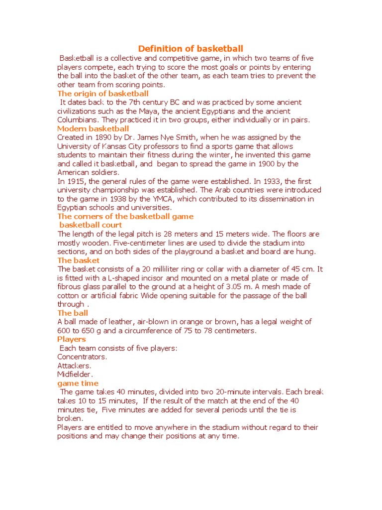 Definition of Basketball PDF Sports