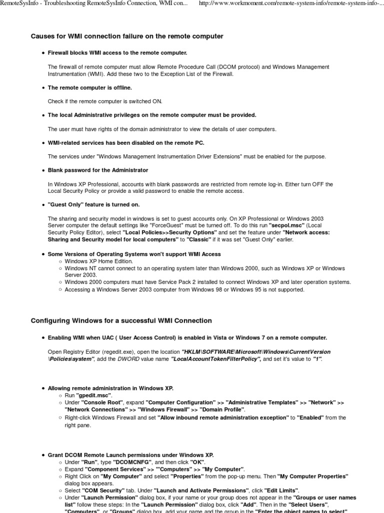 Remotesysinfo Troubleshooting Remotesysinfo Connection Wmi Connection Help Pdf Windows Registry Microsoft Windows