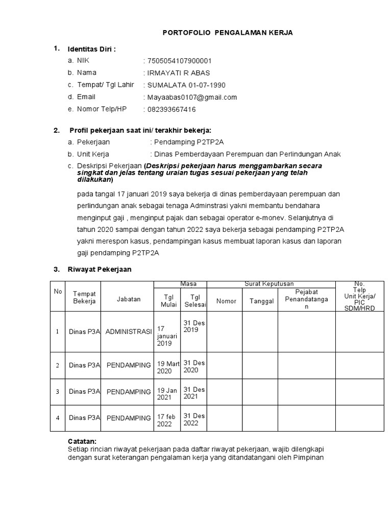 Portofolio pengalaman kerja pdf