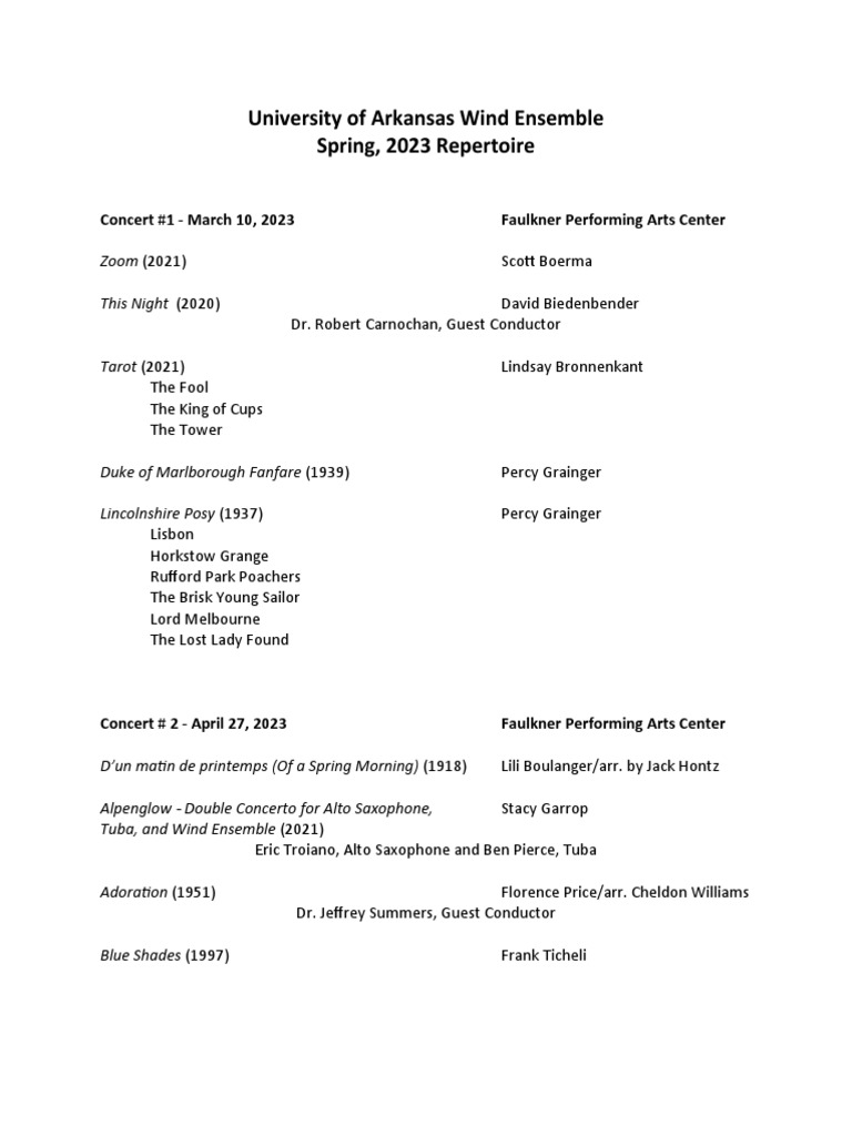 Wind Ensemble Spring, 2023 Repertoire PDF