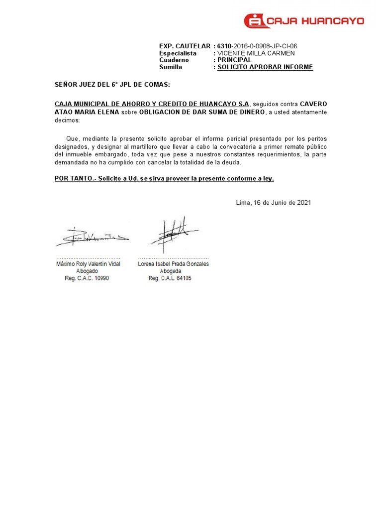 Solicito Aprobar Informe Pericial | PDF