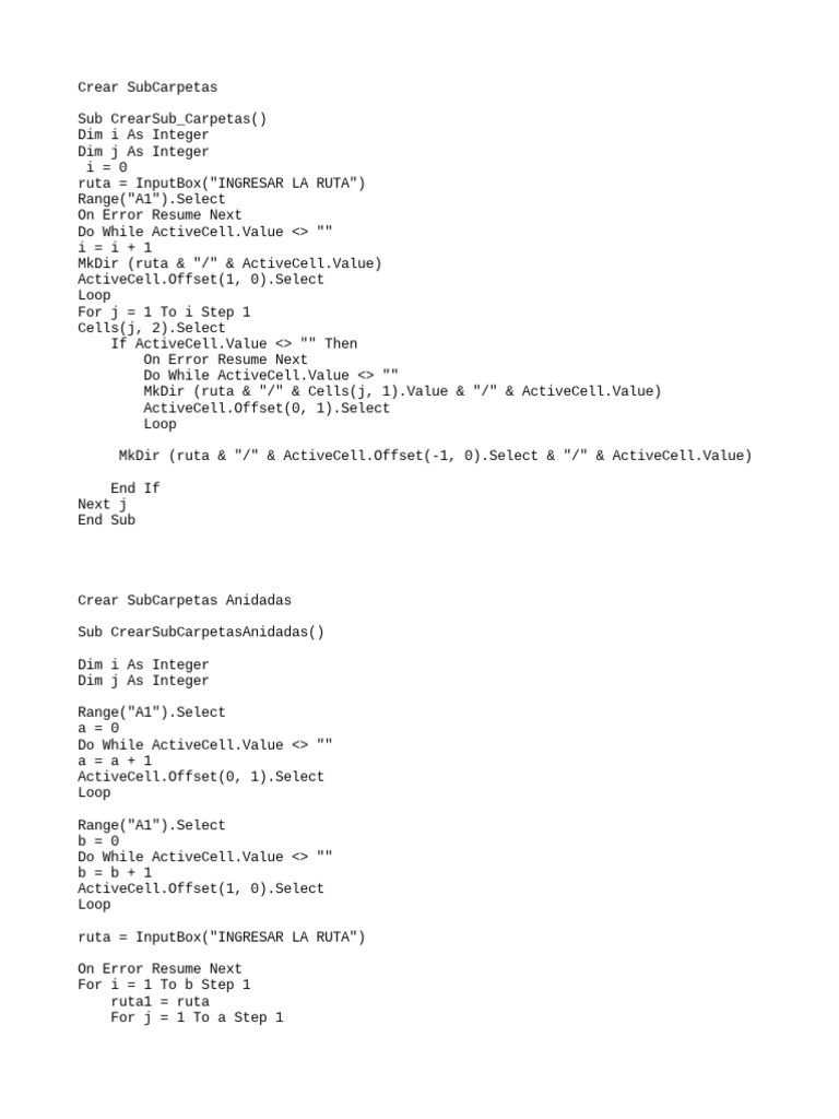 Macros para crear carpetas y sub carpetas anidadas pdf