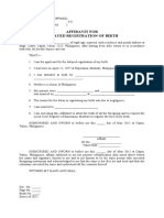 Affidavit For Delayed Registration of Birth