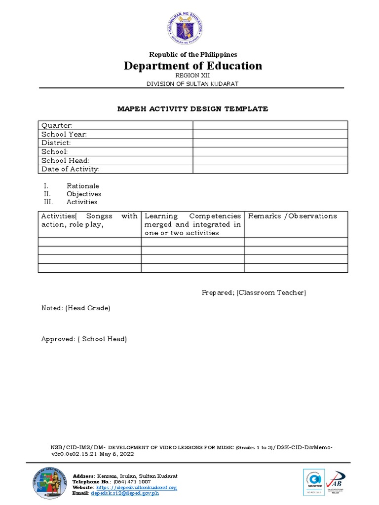 Mapeh Activity Design Template | PDF