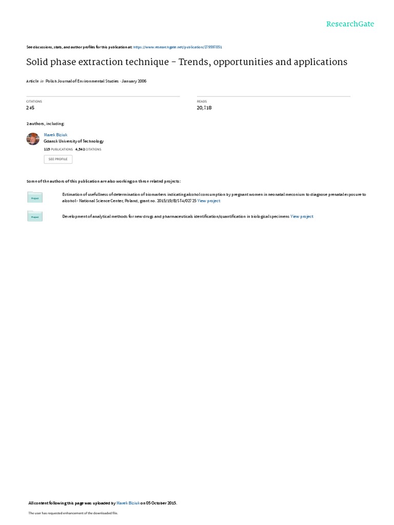 Solid Phase Extraction Technique - Trends, Opportunities and ...
