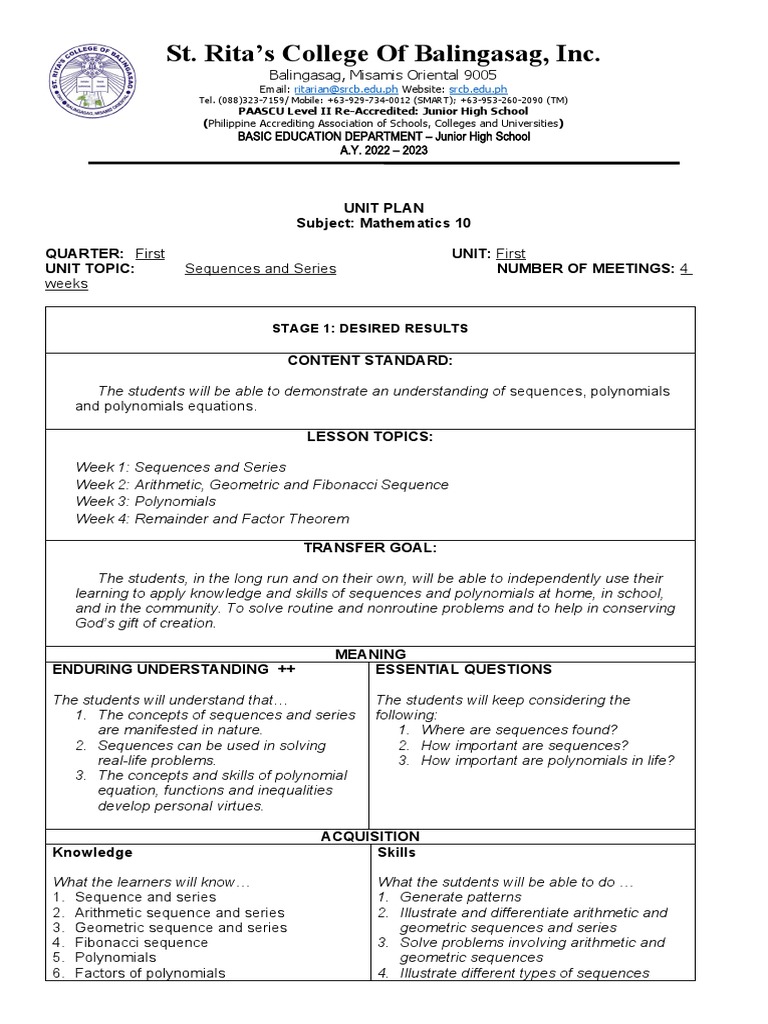 UP Math 10 First Quarter | PDF | Polynomial | Mathematics