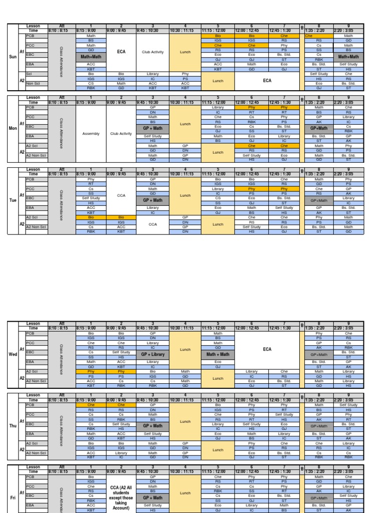 A Level Full Timetable PDF